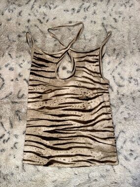 LNA Beige and Brown Zebra-Print Tank Top